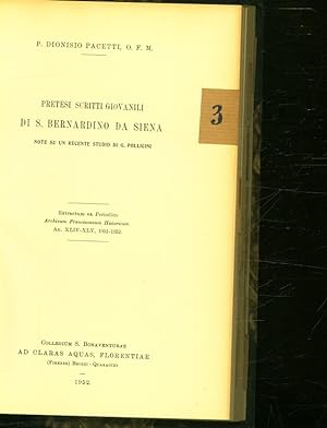 Seller image for Pretesi scritti giovanili di S. Bernardino da Siena. for sale by Antiquariat Bookfarm