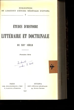 Bild des Verkufers fr Etudes d'histoire littraire et doctrinale du XIIIe sicle. Bd 1. zum Verkauf von Antiquariat Bookfarm
