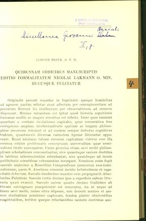Bild des Verkufers fr Quibusnam codicibus manuscriptis editio Formalitatum Nicolai Lakmann O. Min. hucusque fulciatur. zum Verkauf von Antiquariat Bookfarm