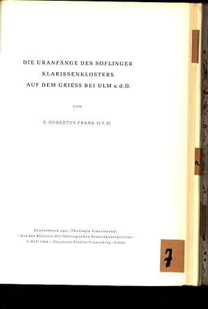 Bild des Verkufers fr Die Uranfnge des Sflinger Klarissenklosters auf dem Griess bei Ulm a. d. D. zum Verkauf von Antiquariat Bookfarm