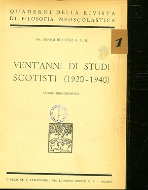 Seller image for Vent'anni di studi Scotisti (1920-1940). for sale by Antiquariat Bookfarm