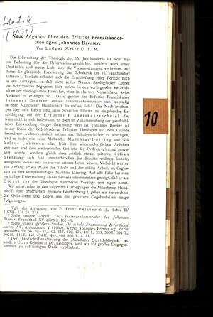 Bild des Verkufers fr Neue Angaben ber den Erfurter Franziskanertheologen Johannes Bremer. zum Verkauf von Antiquariat Bookfarm