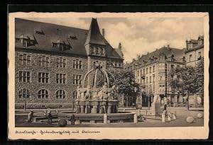 Bild des Verkufers fr Ansichtskarte Karlsruhe, Gutenbergplatz mit Brunnen zum Verkauf von Bartko-Reher