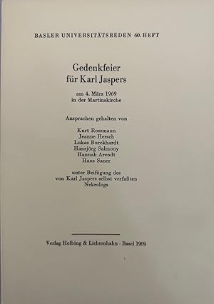 Gedenkfeier für Karl Jaspers am 4. März 1969 in der Martinskirche unter Beifügung von Karl Jasper...