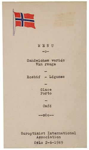 MENU: Oslo, Soroptimist International Association, 1/6/1949.: