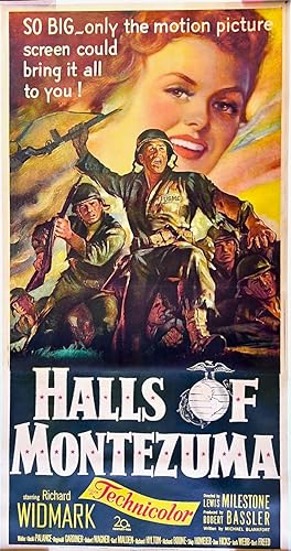 "HALLS OF MONTEZUMA" ORIGINAL 3-SHEET MOVIE POSTER 1951 LINENBACKED