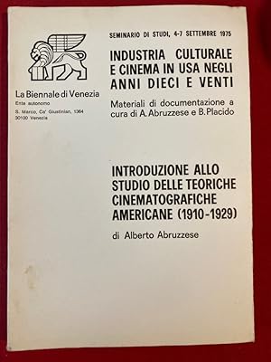 Bild des Verkufers fr Introduzione allo Studio delle Teoriche Cinematografiche Americane (1910 - 1929). Seminario di Studi: Industria Culturale e Cinema in USA negli Anni Diece e Venti, Ed. A Abruzzese, B Placido. zum Verkauf von Plurabelle Books Ltd