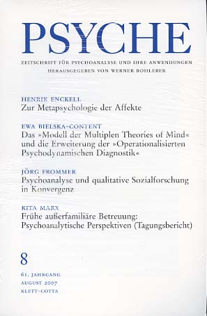 Bild des Verkufers fr Psyche. Zeitschrift fr Psychoanalyse und ihre Anwendungen Heft 8 August 2007 zum Verkauf von Versandantiquariat Ottomar Khler