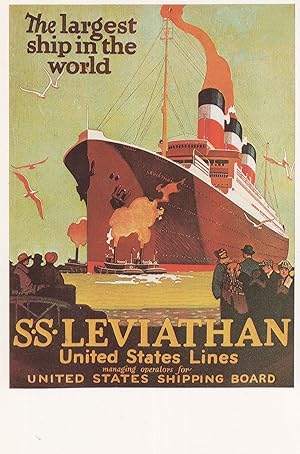 SS Leviathan United States Lines Ship Old Poster Advertising Postcard