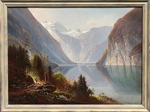 "Blick vom Malerwinkel über den Königssee nach St. Bartholomä" originales Gemälde, Öl auf Leinwan...