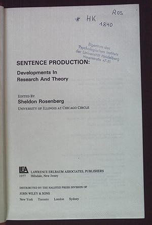 Bild des Verkufers fr Sentence Production: Developments in Research and Theory. zum Verkauf von books4less (Versandantiquariat Petra Gros GmbH & Co. KG)