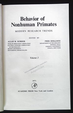 Image du vendeur pour Behavior of Nonhuman Primates. Modern Research Trends, Volume 3. mis en vente par books4less (Versandantiquariat Petra Gros GmbH & Co. KG)