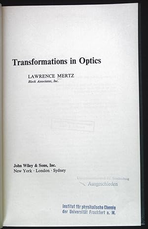 Seller image for Transformations in Optics. for sale by books4less (Versandantiquariat Petra Gros GmbH & Co. KG)