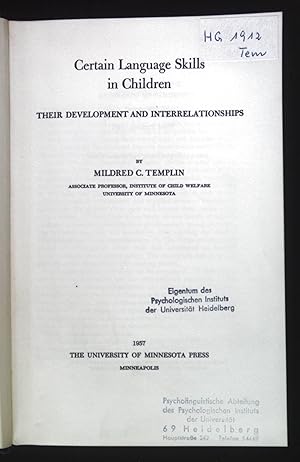 Seller image for Certain Language Skills in Children. Their Development and Interrelationships. for sale by books4less (Versandantiquariat Petra Gros GmbH & Co. KG)