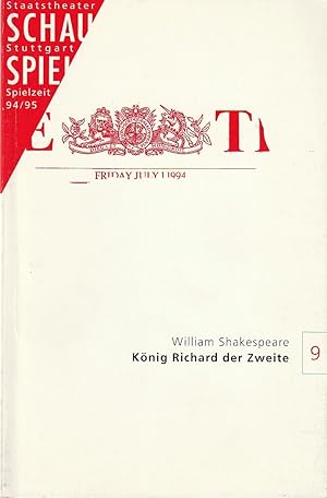 Image du vendeur pour Programmheft William Shakespeare KNIG RICHARD DER ZWEITE Premiere 30. September 1994 Spielzeit 1994 / 95 Programmbuch 9 mis en vente par Programmhefte24 Schauspiel und Musiktheater der letzten 150 Jahre