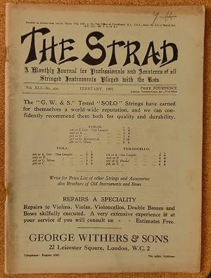 Bild des Verkufers fr The Strad A Monthly Journal For Professionals And Amateurs Of All Stringed Instruments Played With The Bow February 1931 No.490 Arthur M Dykes "Prizes and Surprises" / A C Davison "Science and Fiddle Making" / Reid Stewart "Luigi Gasparini" / Jeffery Pulver "Bach's Solo Sonatas and Partitas for the Violin" / Frederick Bye "Sonatas for 'Cello and Piano" / E Van Der Straeten "Home Music, Old and New" / J E Fromant "Experiences of a Violinist in Canada" / F O Souper "Famous Amateur Orchstras - 3 Barclays Bank Musical Sociaety" / I M Somerville "The Preparatory Exercises of Jacques Dont" / H M Sheltzer "When the Fiddle was an Inferior Instrument" zum Verkauf von Shore Books