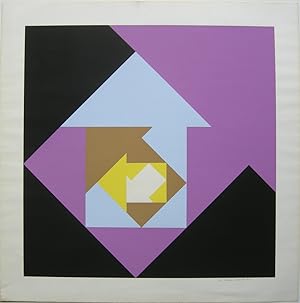 Konstruktive Komposition, Quadrate, Dreiecke und Pfeile. Orig. Serigrafie in schwarz, lila, gelb ...