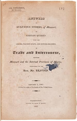 ANSWERS OF AUGUSTUS STORRS, OF MISSOURI, TO CERTAIN QUERIES UPON THE ORIGIN, PRESENT STATE, AND F...