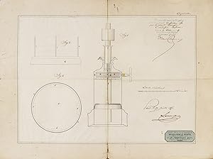 Large drawing signed for the patent of a "clyso-injecteur" or "clyso-pompe", 1850