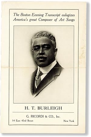 The Boston Evening Transcript eulogizes America's great composer of Art Songs, H.T. Burleigh