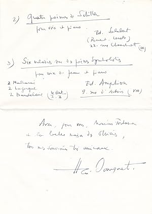 Henri SAUGUET lettre autographe signée