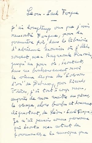 Francis Poulenc manuscrit aèutographe signé