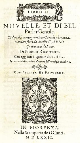 Bild des Verkufers fr Libro di Novelle, et di bel Parlar Gentile. zum Verkauf von Libreria Antiquaria Pregliasco