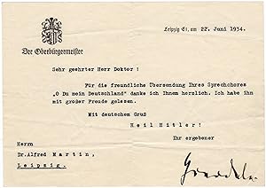 Goerdeler, Carl Friedrich (1884-1945) - Rare typed letter signed by the resistance fighter