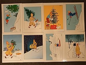 8 cartes postales deux volets Tintin - Noël, Hiver - Avec enveloppes
