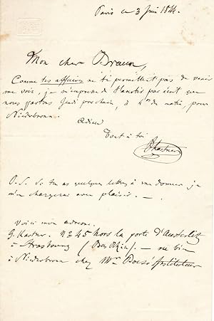 Jean-Georges KASTNER lettre autographe signée