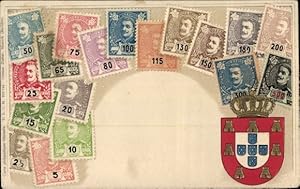 Präge Briefmarken Wappen Ansichtskarte / Postkarte Portugal, Krone