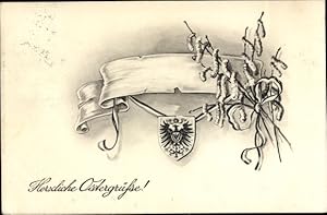 Ansichtskarte / Postkarte Glückwunsch Ostern, Wappen, Haselzweige