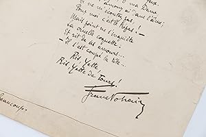 Poème quatrain autographe signé intitulé "Du pays tourangeau"