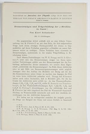 Bild des Verkufers fr Bremsvermgen und Trgerbindung der a-Strahlen in Gasen. zum Verkauf von Antiq. F.-D. Shn - Medicusbooks.Com