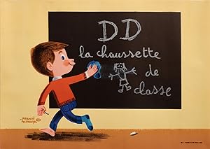 Seller image for 1950s French Advertisement poster - DD La Chaussette de Classe (Classroom) for sale by L'Affichiste Vintage Posters