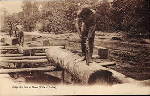Ansichtskarte / Postkarte Sciage des bois a Orno, Männer sägen und bearbeiten Holzstämme
