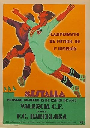 1932 Spanish Soccer Poster, Mestalla, Valencia vs. F.C. Barcelona, 12 Enero 1932