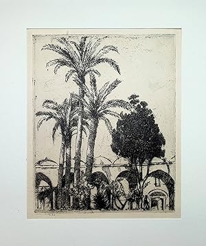Court of a Mosque Palms Engraving