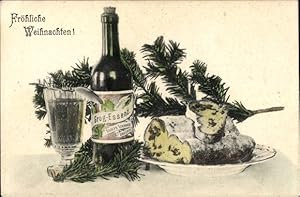 Ansichtskarte / Postkarte Frohe Weihnachten, Dresdner Christstollen, Grog Essenz Adolph Eckhardt