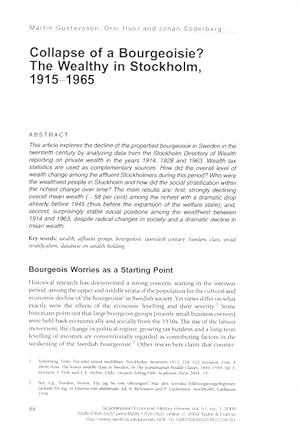 Seller image for Collapse of a Buorgeoise? The Wealthy in Stockholm, 1915-1965. Offprint from Scandinavian Economic History Review Vol. 57, no:1, 2009. for sale by Centralantikvariatet