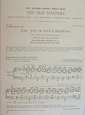 Imagen del vendedor de The Oxford Choral Songs from the Old Masters. Jesu, Joy of Man's Desiring No. 1518 a la venta por Books and Bobs