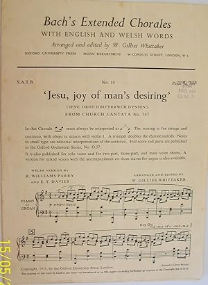 Imagen del vendedor de Bach's Extended Chorales. Jesu, Joy of Man's Desiring No. 14 a la venta por Books and Bobs