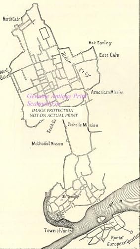 Fuzhou, in Fujian Province, China.Antique Topographical Map