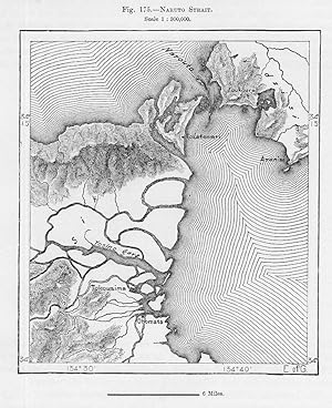 The Naruto Strait in Japan,Antique Relief Map