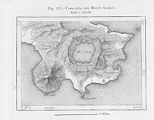 Yama-Gava and Mount Kaimon in Japan,Antique Relief Map