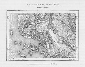 Han River or Han-Kang in Korea,Antique Topographical Map