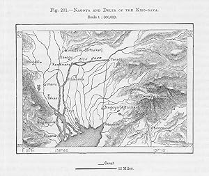 Nagaya and Delta of the Kisogava River in Japan,Antique Relief Map