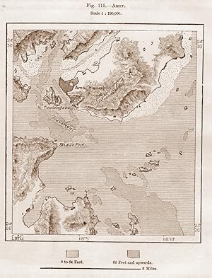 Amoy or Xiamen,in Fujian Province on the southeast coast of China,Antique Topographical Map