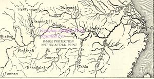 Navigable Course of the Yangtze and tributaries,Antique Topographical Map