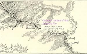I-Chang Gorges on the Yangtze River in China,Antique Topographical Map